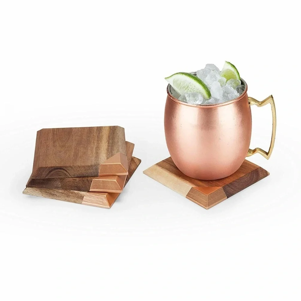 New Old Kentucky Home Metallic Dipped Coaster Set by Twine 4 Pack Wood Copper
